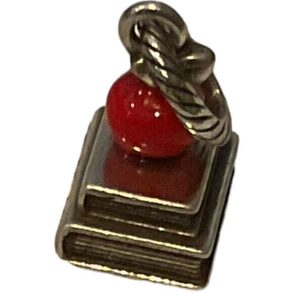 Vintage "Teachers Rule" Apple Charm Pendant With Stack Of Books Design - Picture 1 of 6